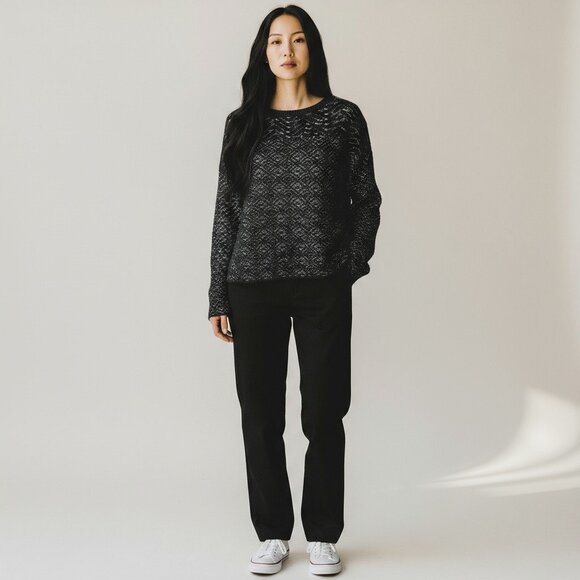 United Colors of Benetton Black Wool-Blend Textured Sweater – Size Small - Picture 3 of 4